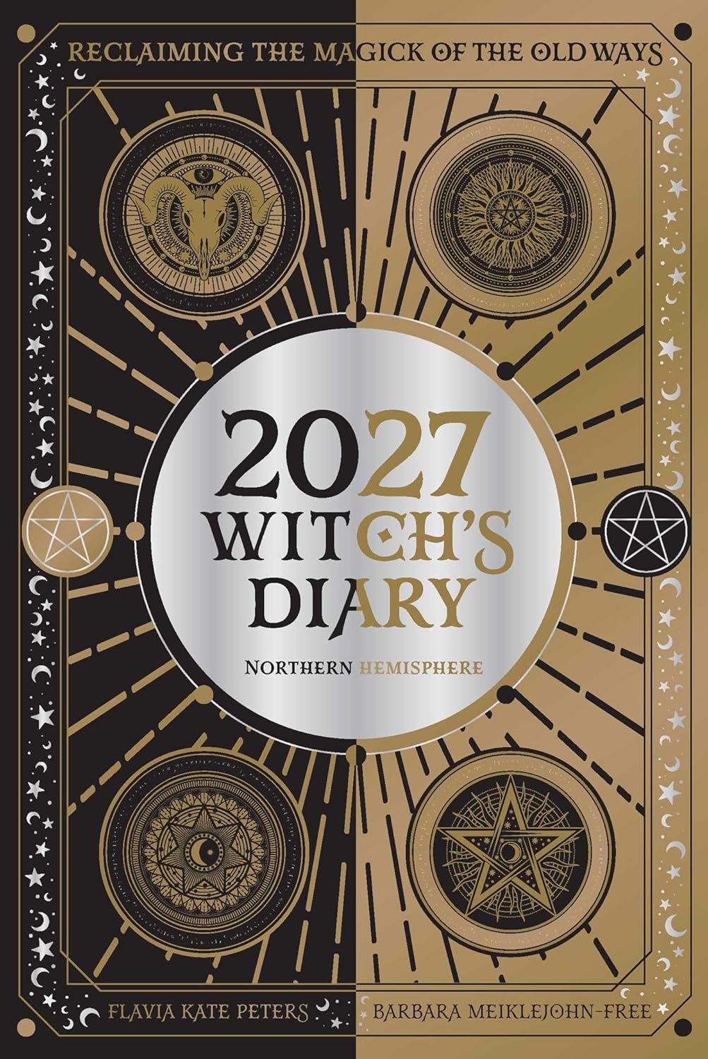 Cover of '2027 Witch's Diary' with decorative symbols and text on a black background