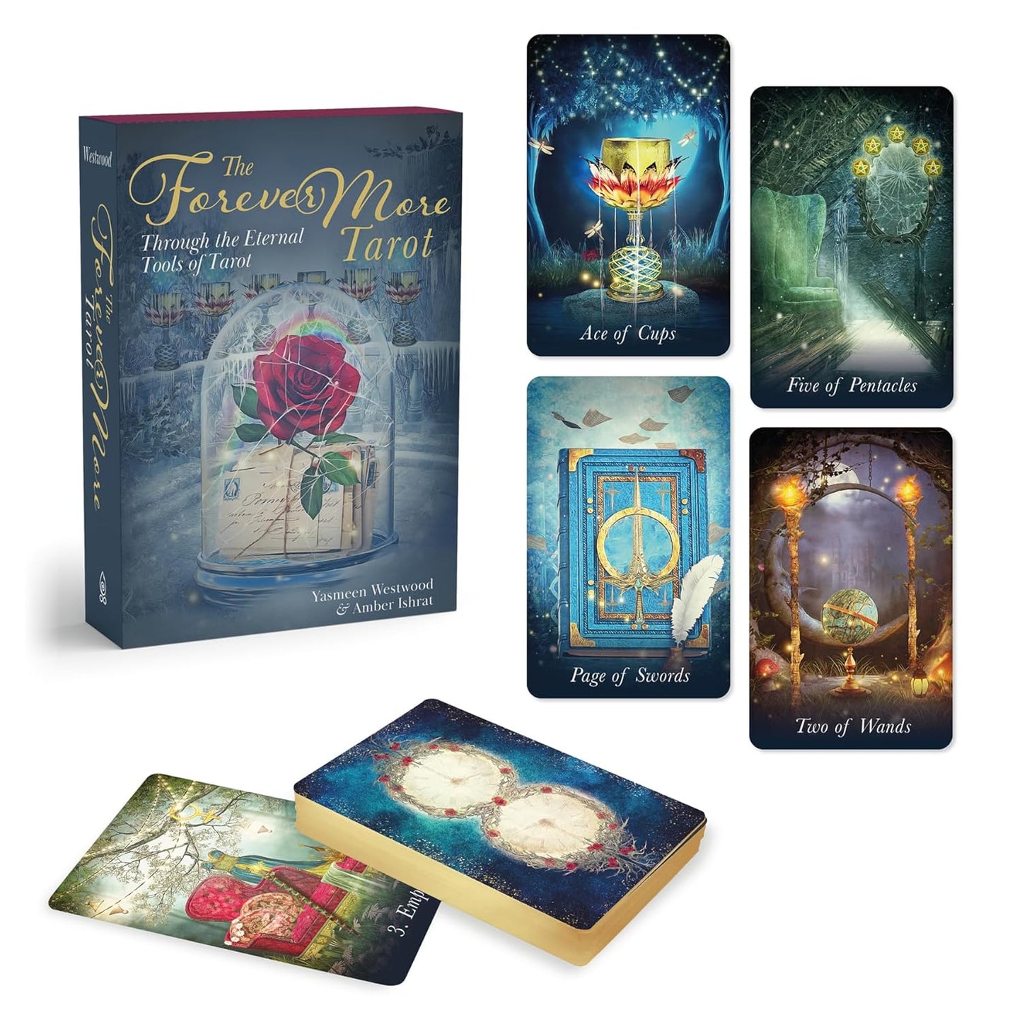 ForeverMore Tarot by Amber Ishrat and Yasmeen Westwood featuring symbolic tarot artefacts, immersive artwork, and a deluxe boxed set with a 208-page guidebook.