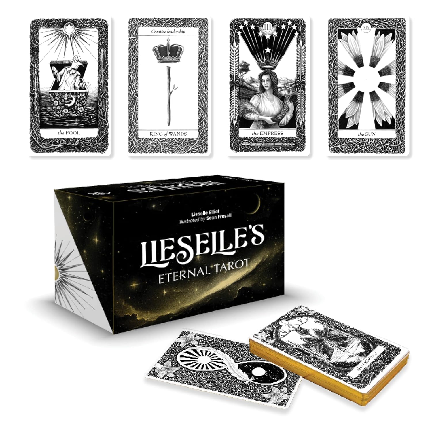 Lieseles Eternal Tarot cards with tarot card box on a white background