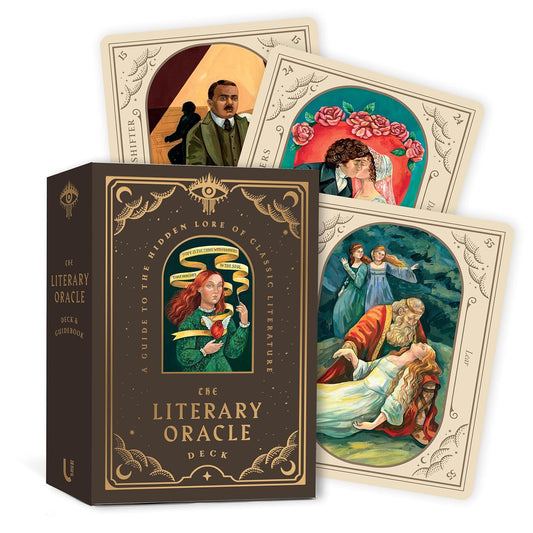 The Literary Oracle card deck with illustrations and a box on a white background
