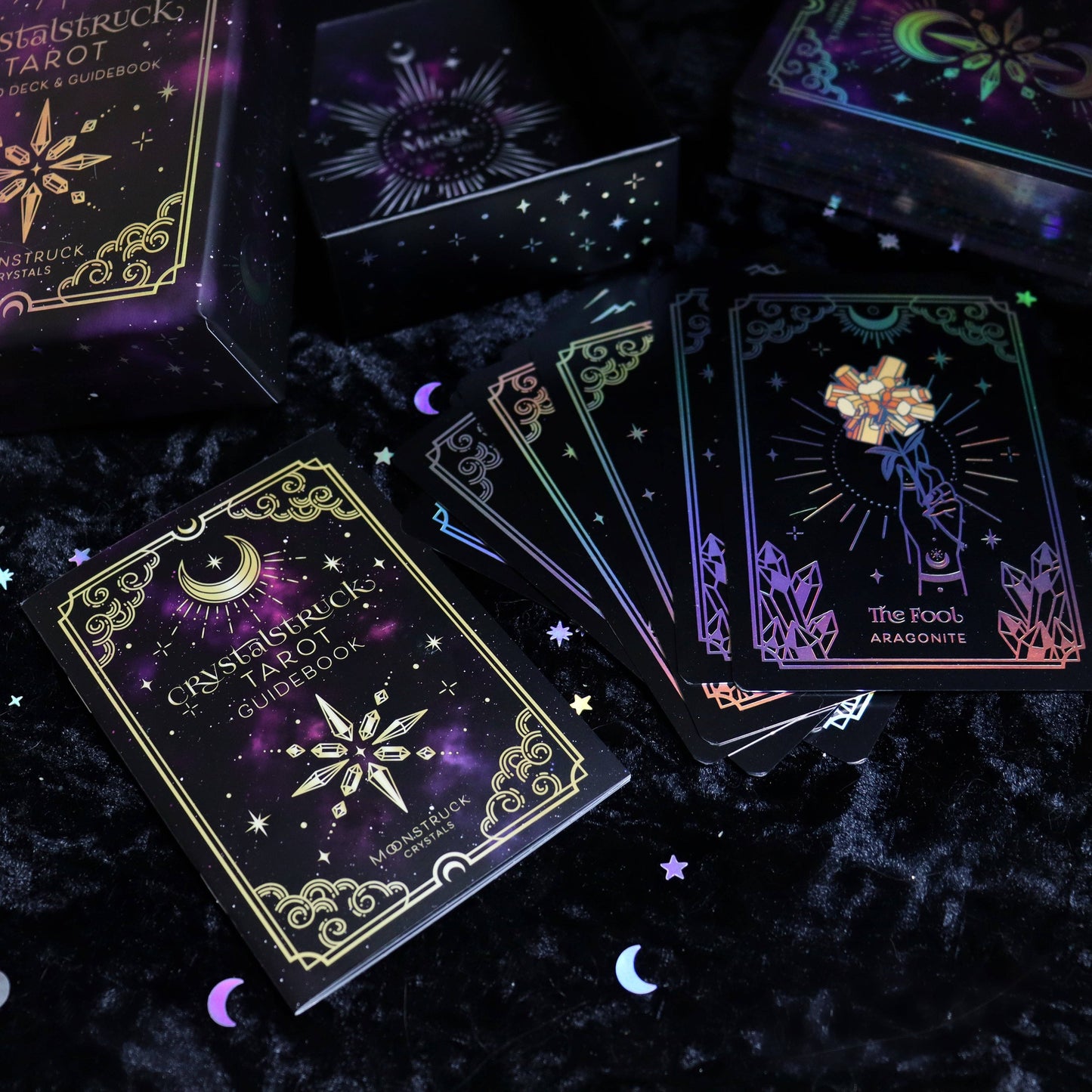 Mini Crystalstruck Tarot Silver Edition pocket tarot deck with holographic detailing.