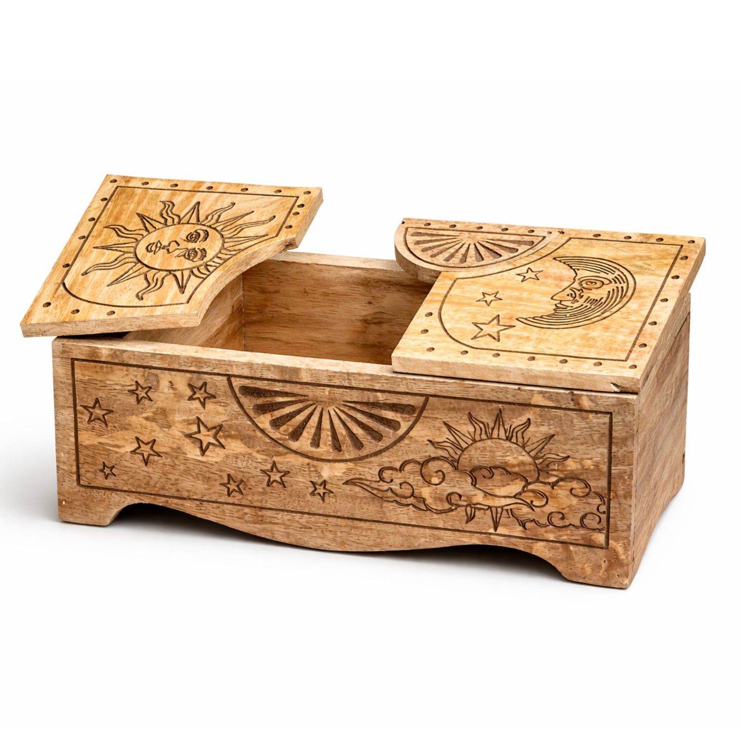 Sun & Moon Carved Sliding Box UK | Tarot & Crystal Storage