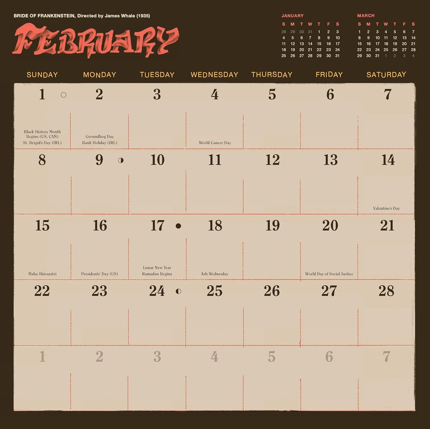 Classic Horror Movies 2026 Wall Calendar