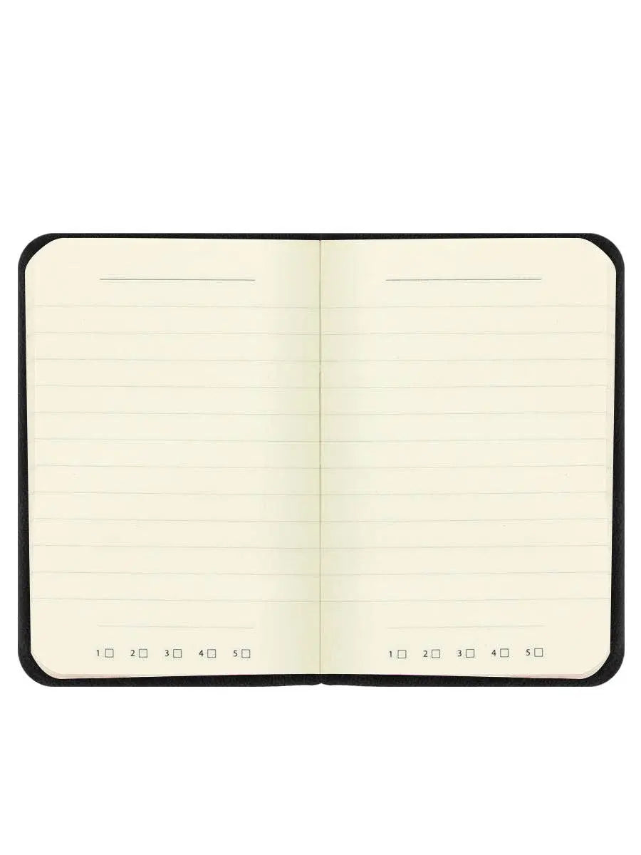 Open notebook with lined pages on a white background