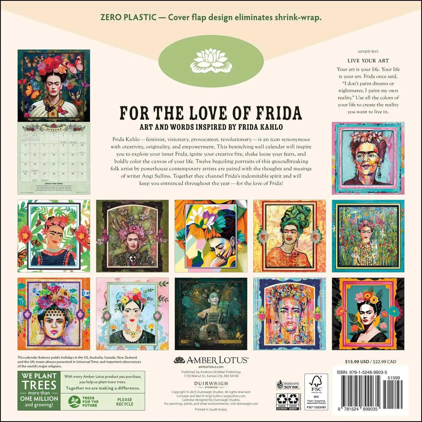 For the Love of Frida 2026 Wall Calendar: Art and Words Inspired by Frida Kahlo - Oneness emporium