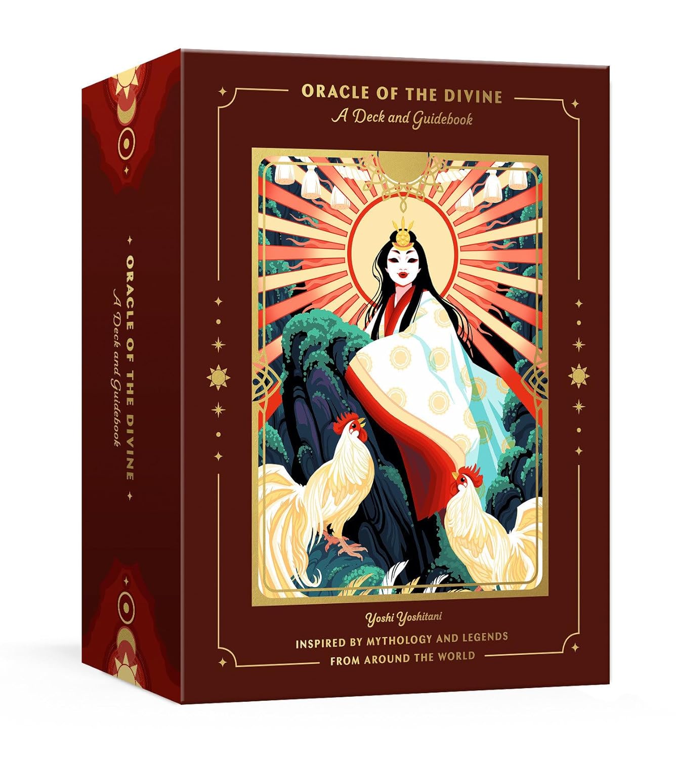 Box for 'Oracle of the Divine' with a woman and chickens design on a white background