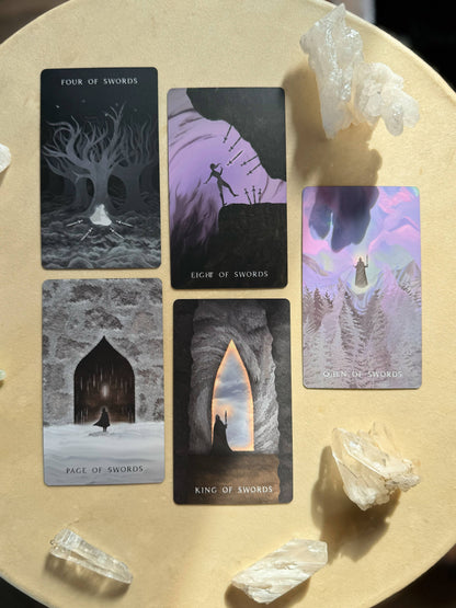 Shadows We Cast Tarot deck by Nicky Ferrada indie tarot with emotional artwork and shadow work theme