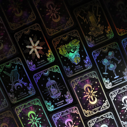 Mini Crystalstruck Tarot Silver Edition pocket tarot deck with holographic detailing.