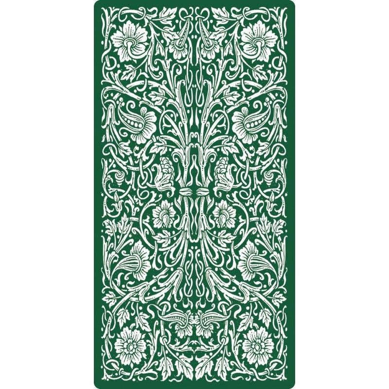 Decorative green and white patterned card with floral design