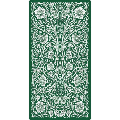 Decorative green and white patterned card with floral design