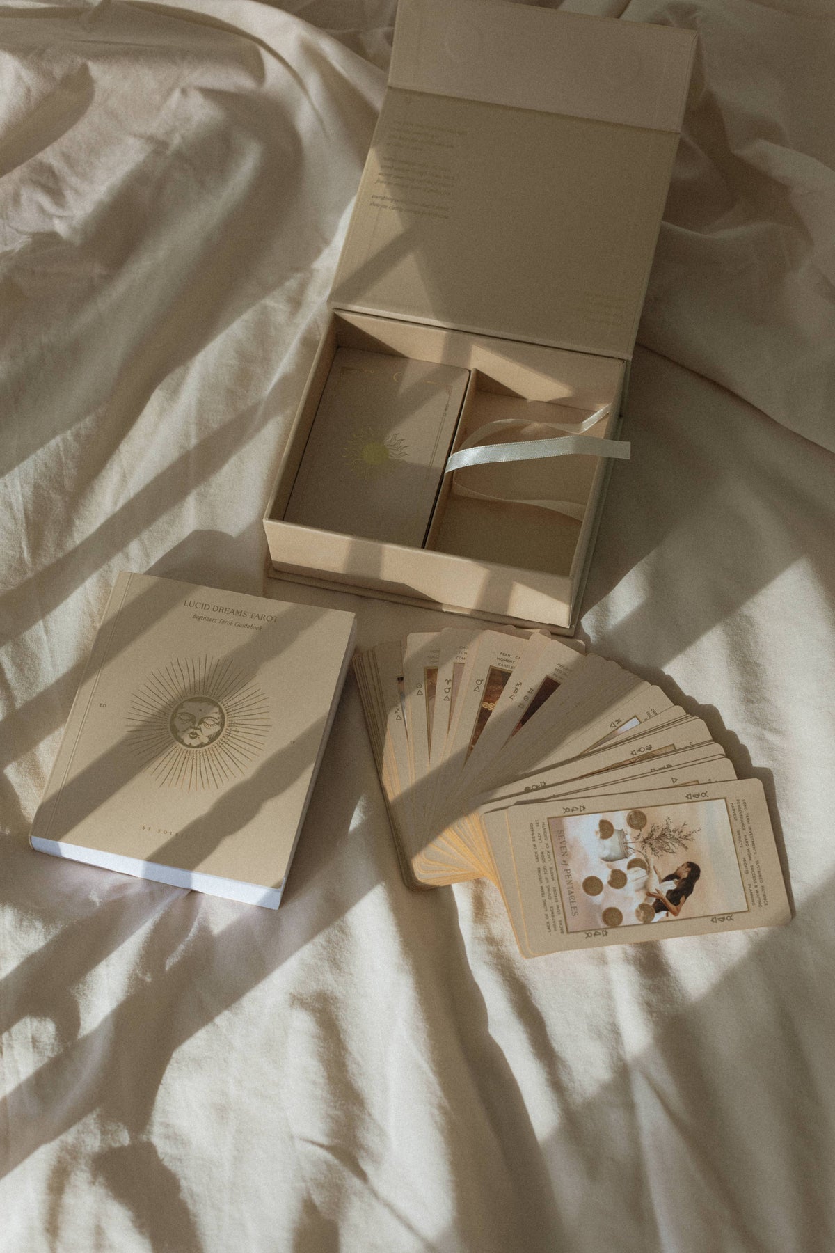 Lucid Dreams Beginner's Tarot Beige Edition IV by ST. SOLEIL with gold foil cards, matte gold edges and guidebook