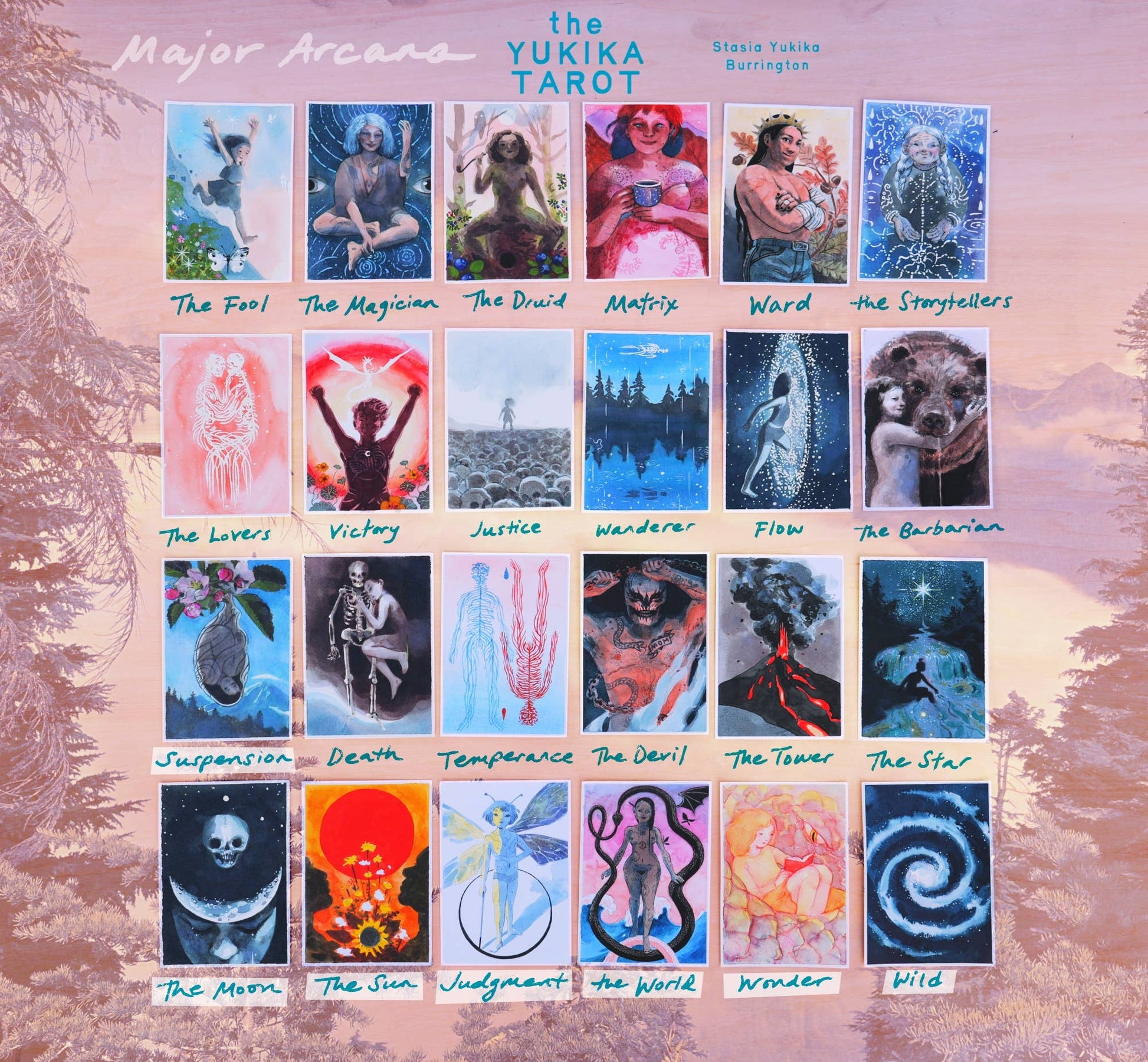 Yukika Tarot deck by Stasia Burrington with soft watercolor artwork and indie tarot aesthetic