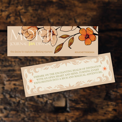 Two decorative bookmarks with floral designs on a textured brown background