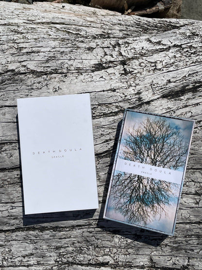 Death Doula Oracle Cards featuring original analogue 35mm photography with double exposure imagery, gold gilded edges and a guidebook for spiritual transformation and healing.