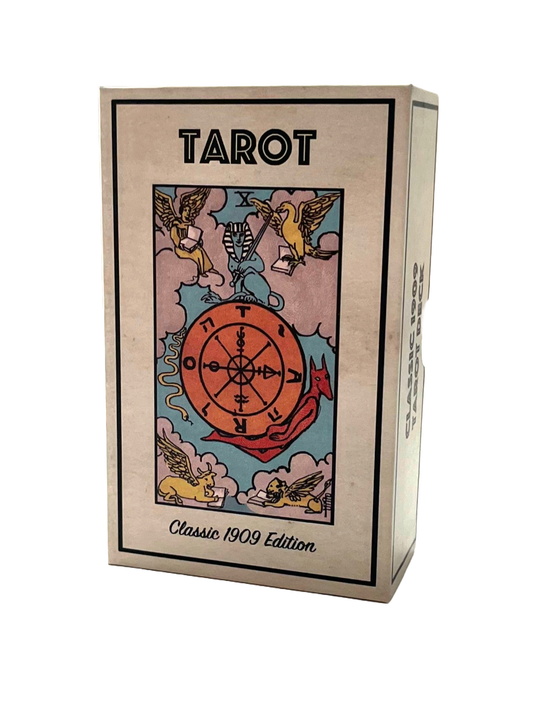 Box of Tarot cards with a tarot card design on the cover