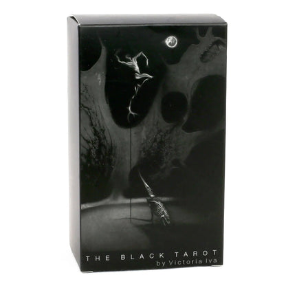 Black Tarot deck with minimalist black and white design and 78 tarot cards