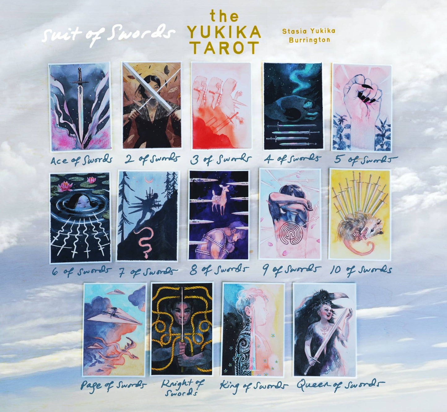 Yukika Tarot deck by Stasia Burrington with soft watercolor artwork and indie tarot aesthetic