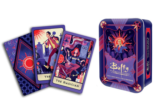 Buffy the Vampire Slayer playing cards with a tin box on a white background