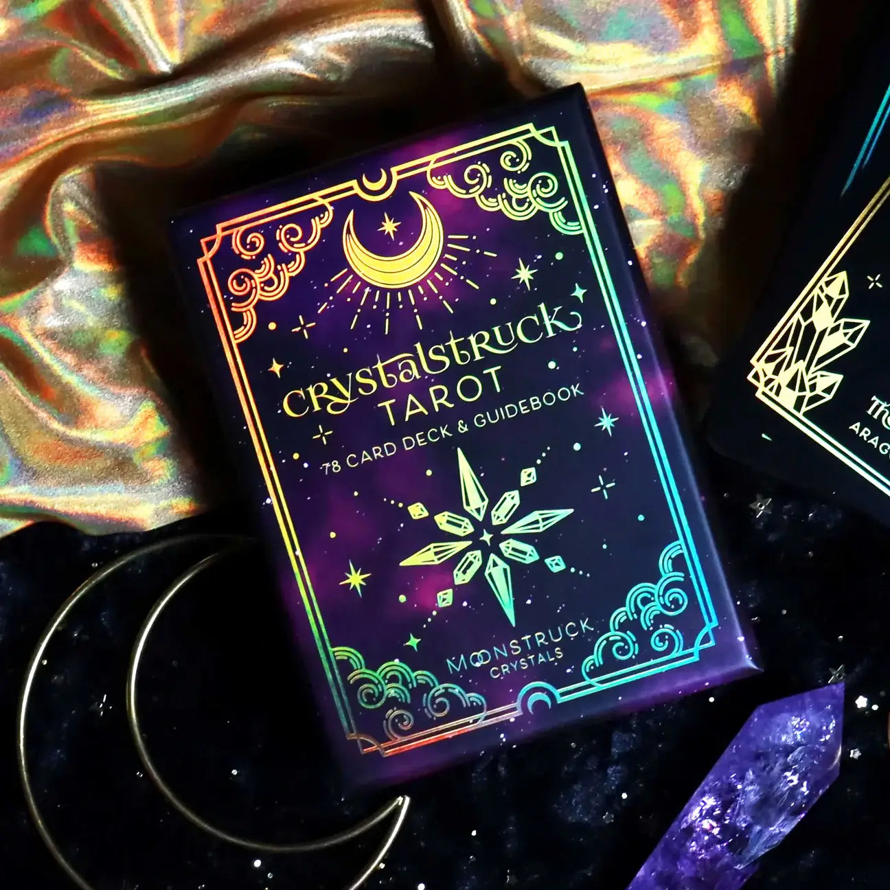 Mini Crystalstruck Tarot Gold Edition pocket tarot deck with gold holographic details.
