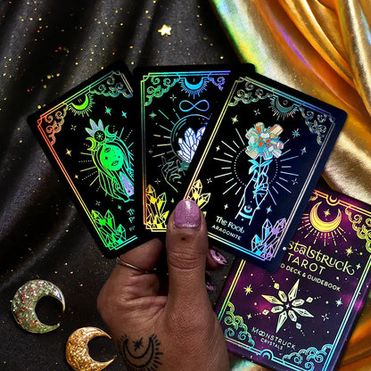 Mini Crystalstruck Tarot Gold Edition pocket tarot deck with gold holographic details.
