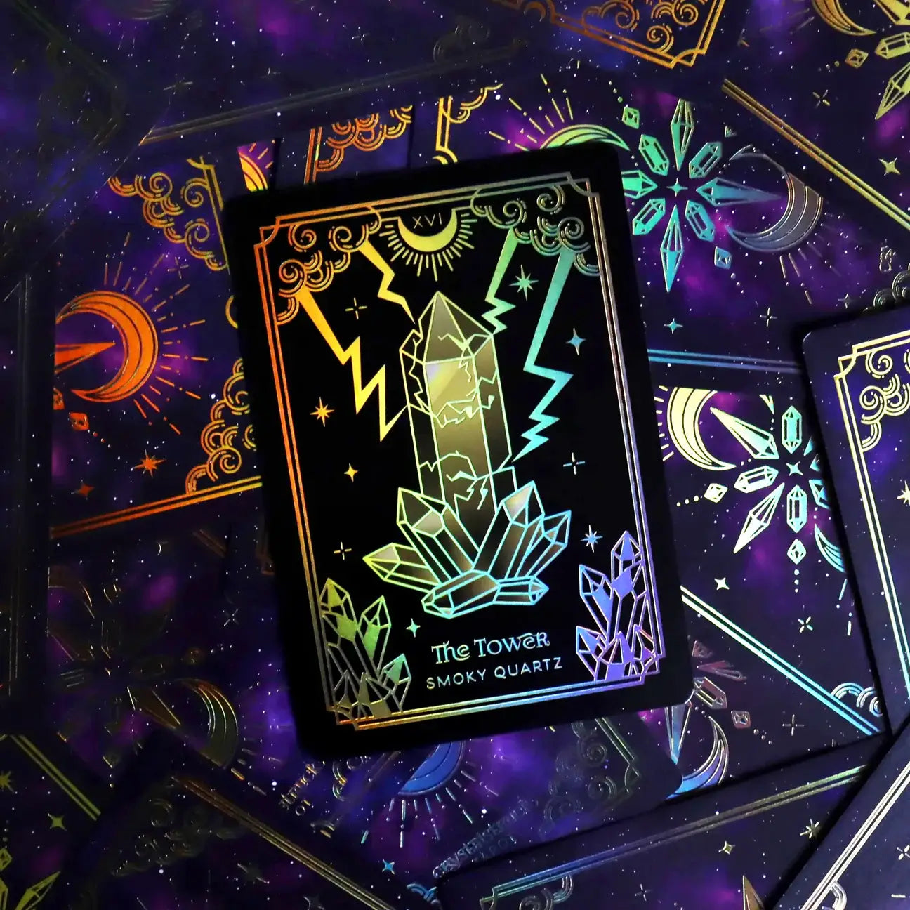 Mini Crystalstruck Tarot Gold Edition pocket tarot deck with gold holographic details.