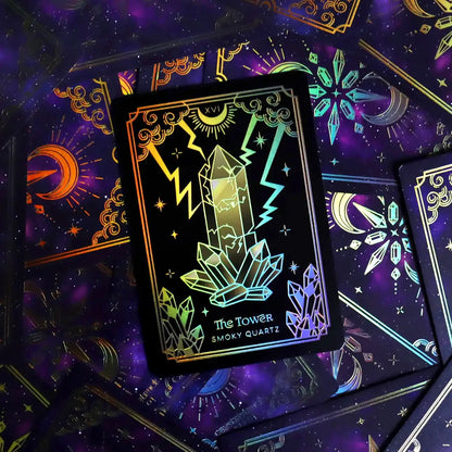 Mini Crystalstruck Tarot Gold Edition pocket tarot deck with gold holographic details.