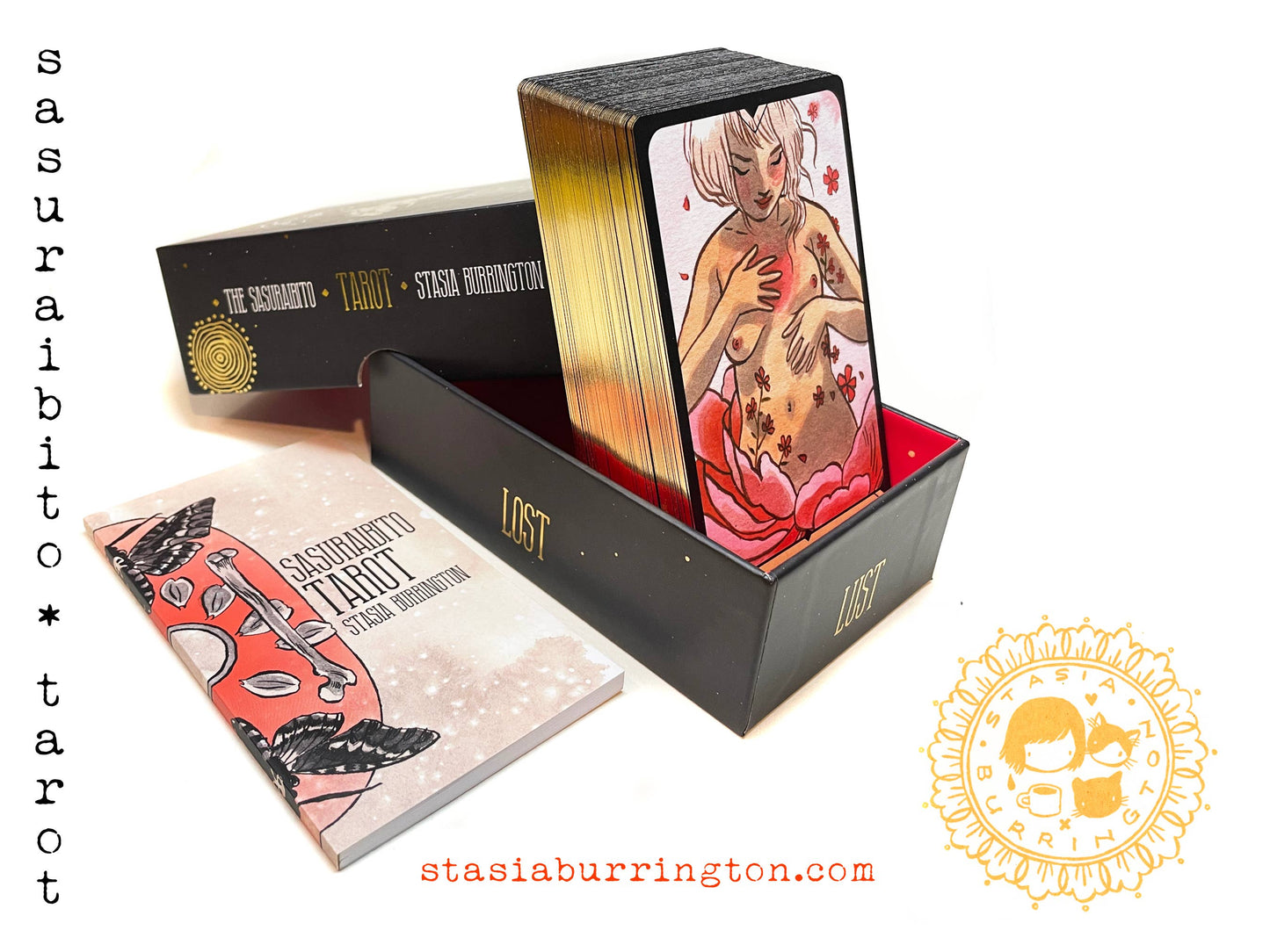 Sasuraibito Tarot by Stasia Burrington featuring whimsical hand-drawn artwork and diverse Rider-Waite-inspired tarot imagery
