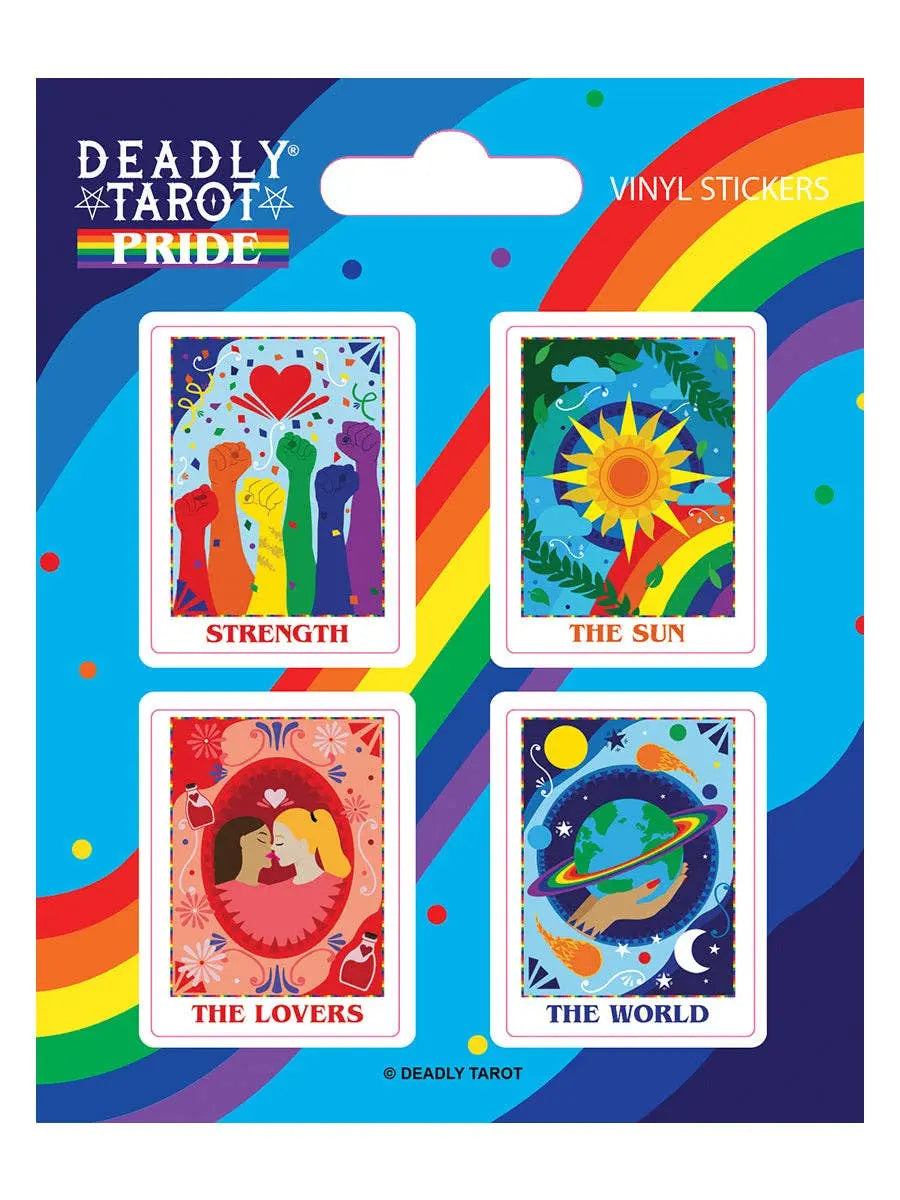 Set of vinyl stickers with tarot card designs on a colorful packaging - Gay Pride LBGTQ+