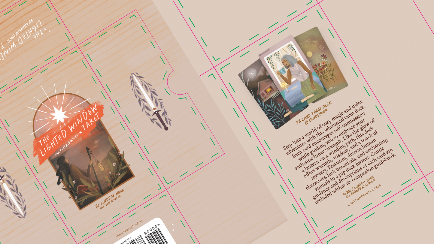 Product packaging with illustrations and text on a beige background