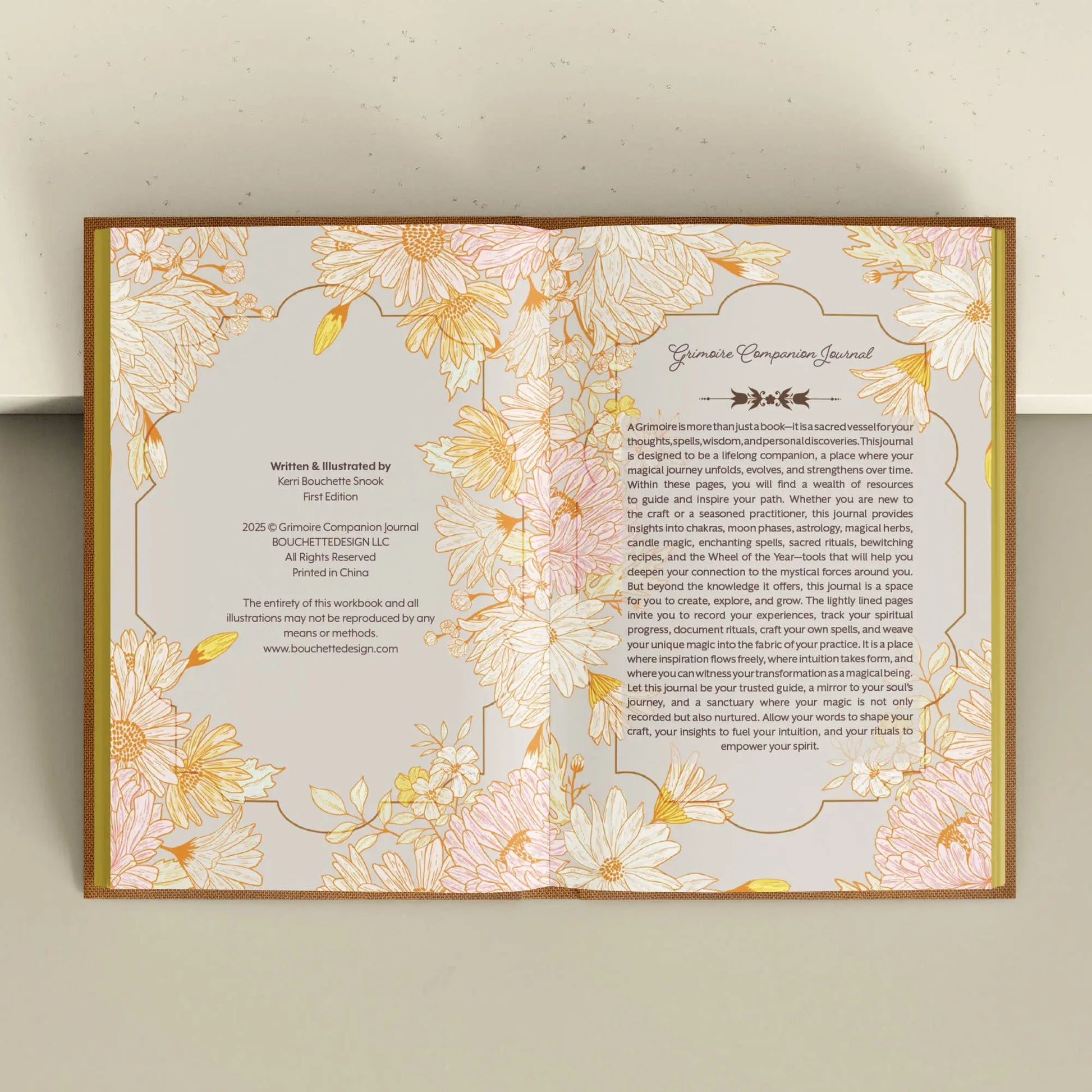 Floral design book with text on a plain background Grimoire Bouchette and Co Oneness Emporium
