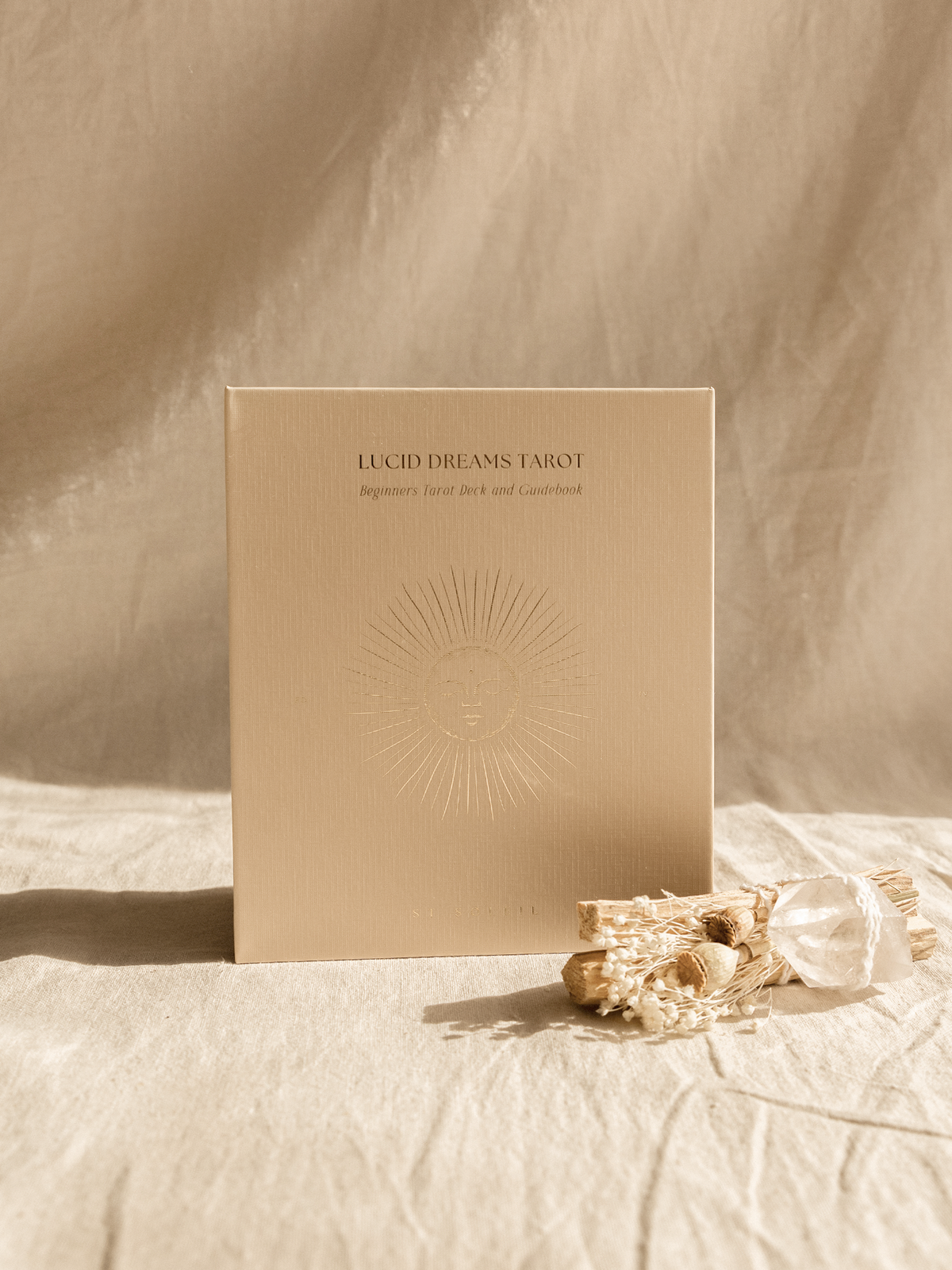 Lucid Dreams Beginner's Tarot Beige Edition IV by ST. SOLEIL with gold foil cards, matte gold edges and guidebook