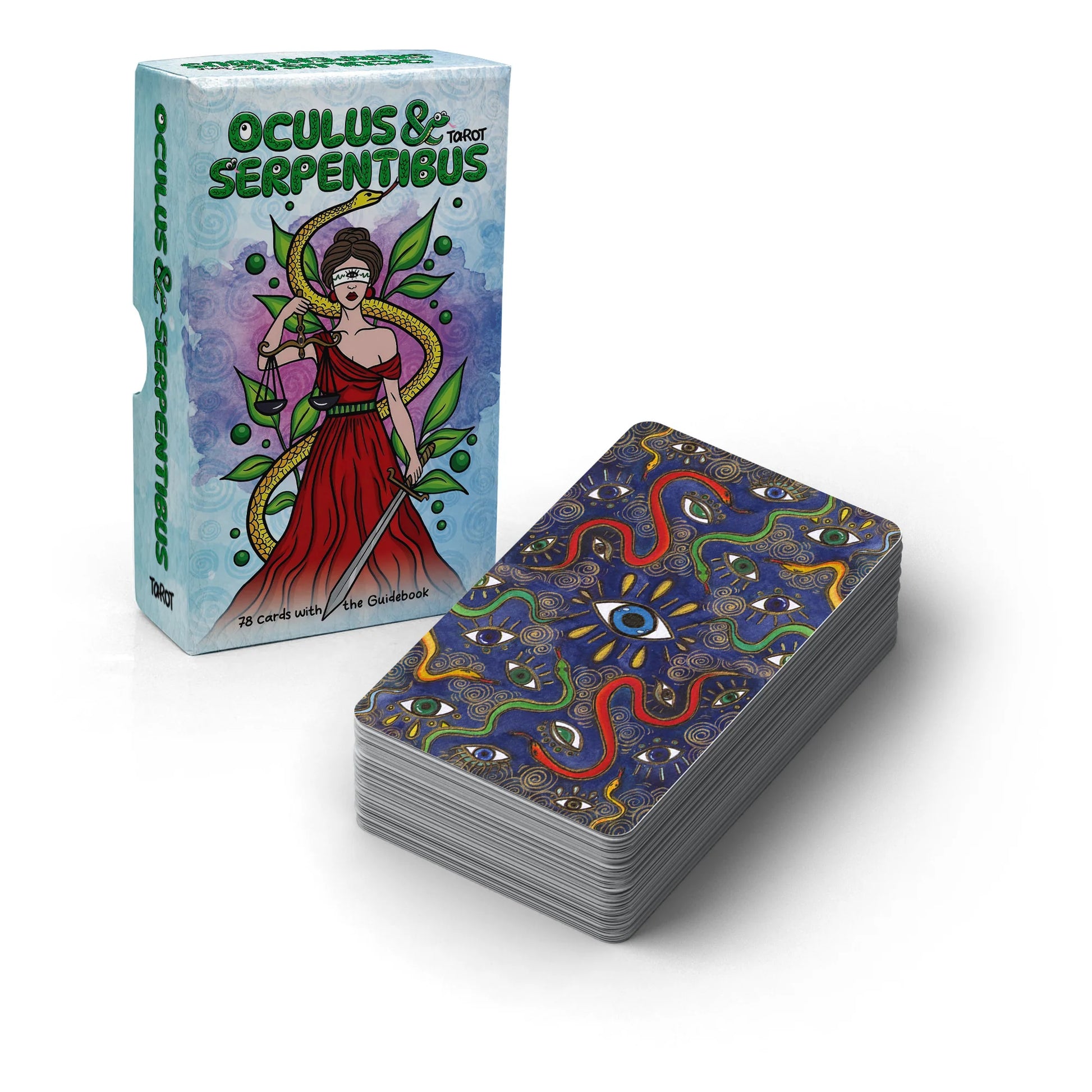 Oculus et Serpentibus Tarot deck featuring mystical eye and serpent imagery inspired by the Rider-Waite-Smith tarot tradition.