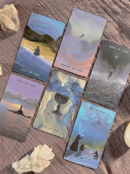 Shadows We Cast Tarot deck by Nicky Ferrada indie tarot with emotional artwork and shadow work theme