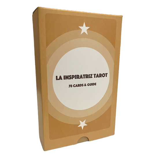 Brown box with 'LA INSPIRATRIZ TAROT' text and star design on a white background