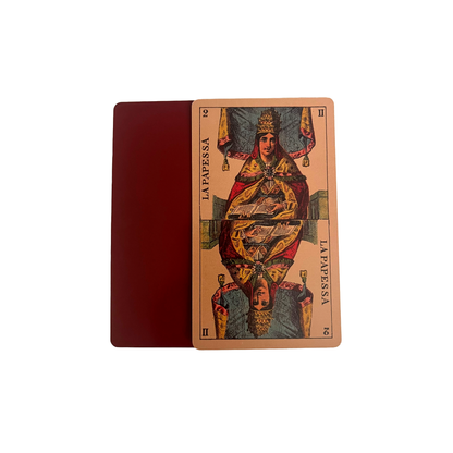 Card with a colorful design and text on a white background Tarot Della Rocca historical Italian tarot deck based on Carlo Della Rocca's nineteenth-century Tarocco Sopraffino with 78 beautifully engraved cards and companion guide.