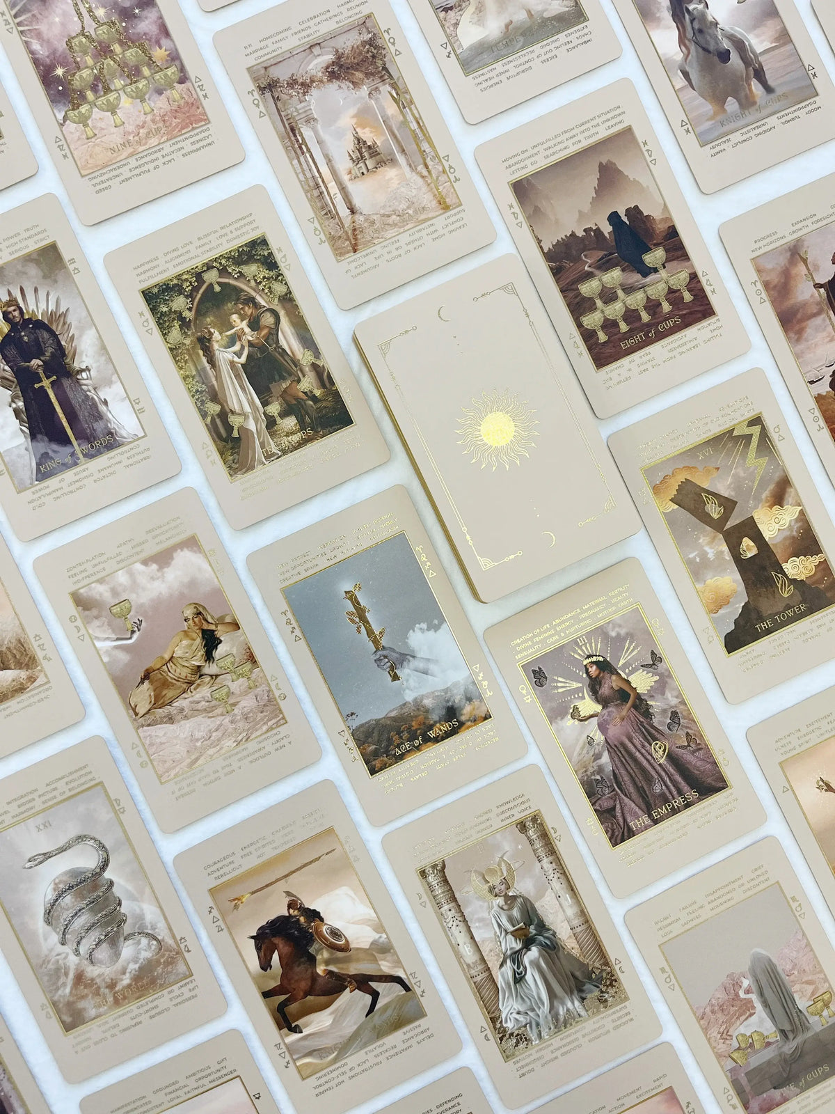 Lucid Dreams Beginner's Tarot Beige Edition IV by ST. SOLEIL with gold foil cards, matte gold edges and guidebook