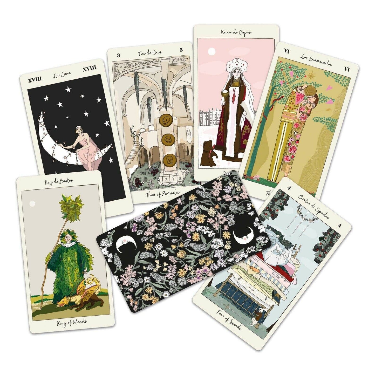 Tarot de Carlotydes by Carlota Santos featuring vibrant contemporary artwork inspired by classic Rider-Waite-Smith tarot symbolism and diverse cultural influences.