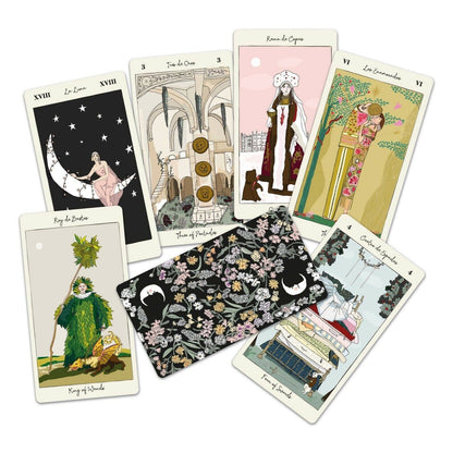 Tarot de Carlotydes by Carlota Santos featuring vibrant contemporary artwork inspired by classic Rider-Waite-Smith tarot symbolism and diverse cultural influences.