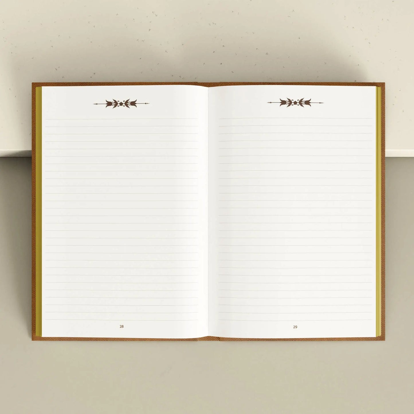 Open notebook with lined pages and decorative arrows on a plain background Grimoire Bouchette and Co Oneness Emporium