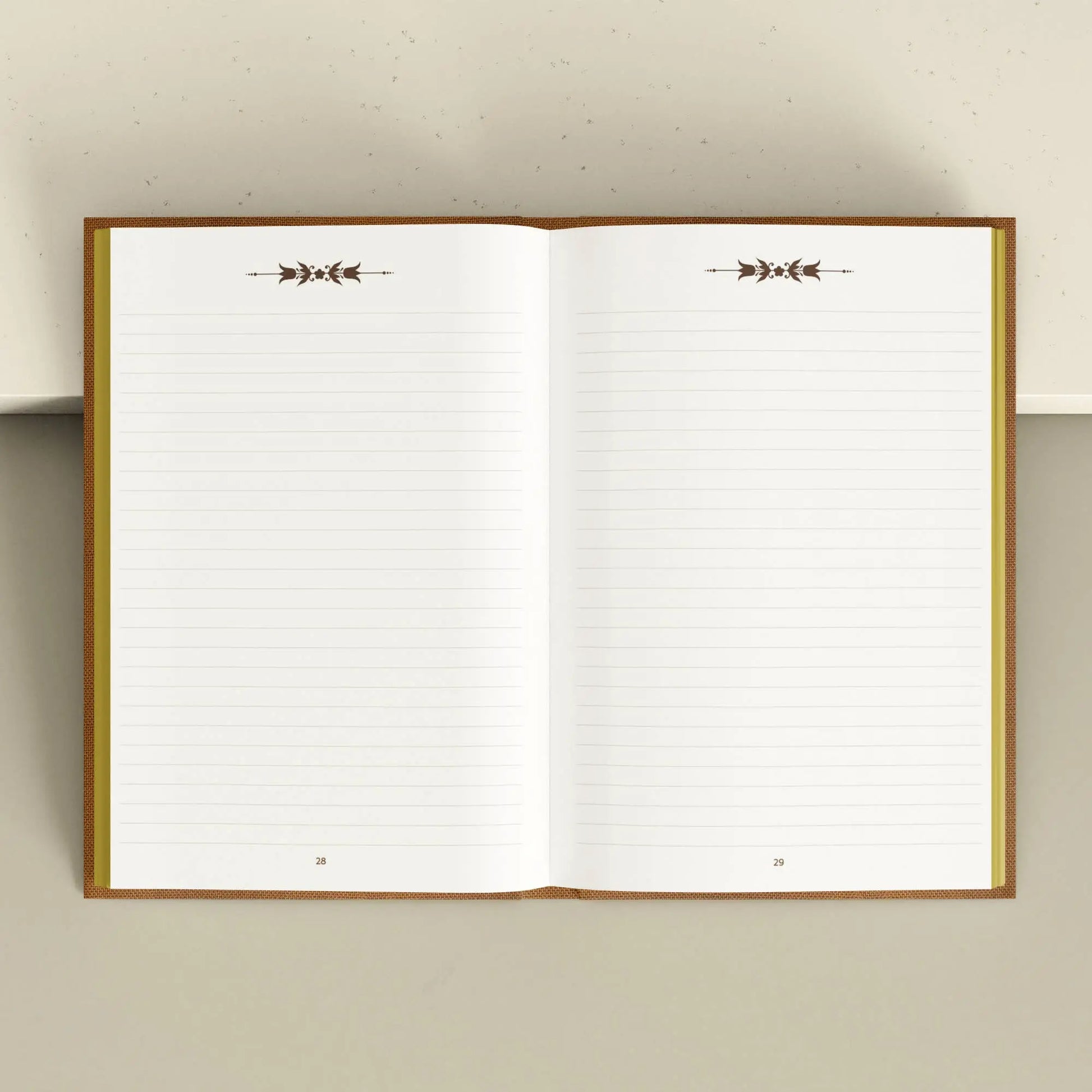 Open notebook with lined pages and decorative arrows on a plain background Grimoire Bouchette and Co Oneness Emporium