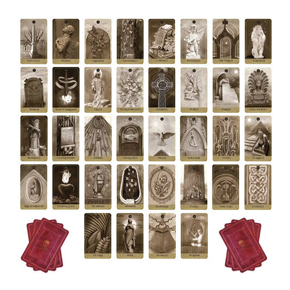 Collection of tarot cards with intricate designs on a white background