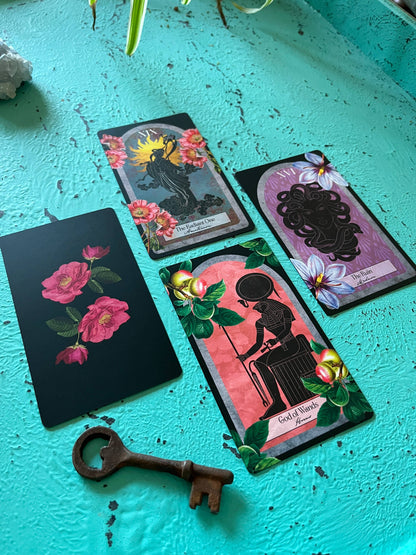 Myth Weaver Tarot deluxe set with cards, hardcover Codex book and magnetic box.