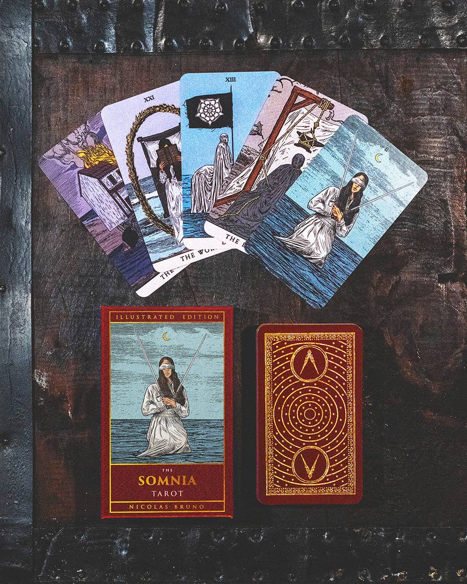 Collection of tarot cards with a dark, textured background