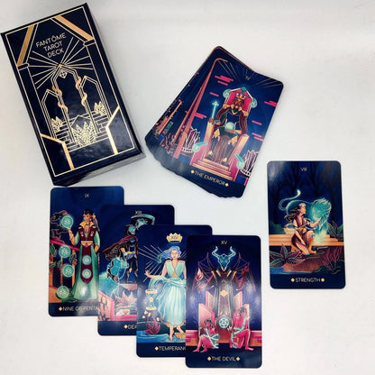 Collection of tarot cards with colorful designs on a white background