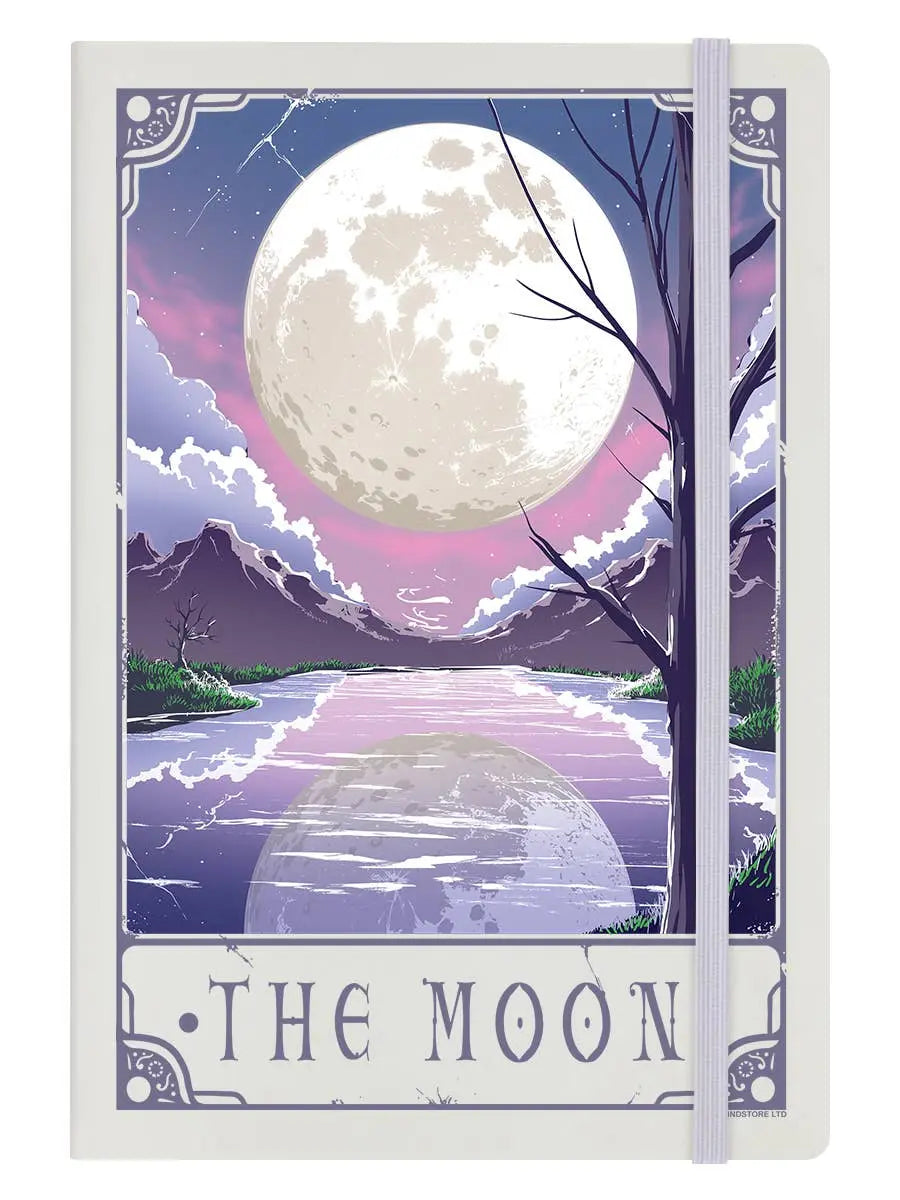 Notebook cover with a moonlit landscape design and 'The Moon' text.