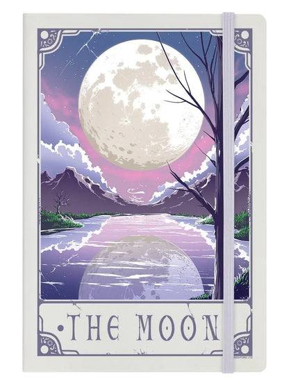 Notebook cover with a moonlit landscape design and 'The Moon' text.