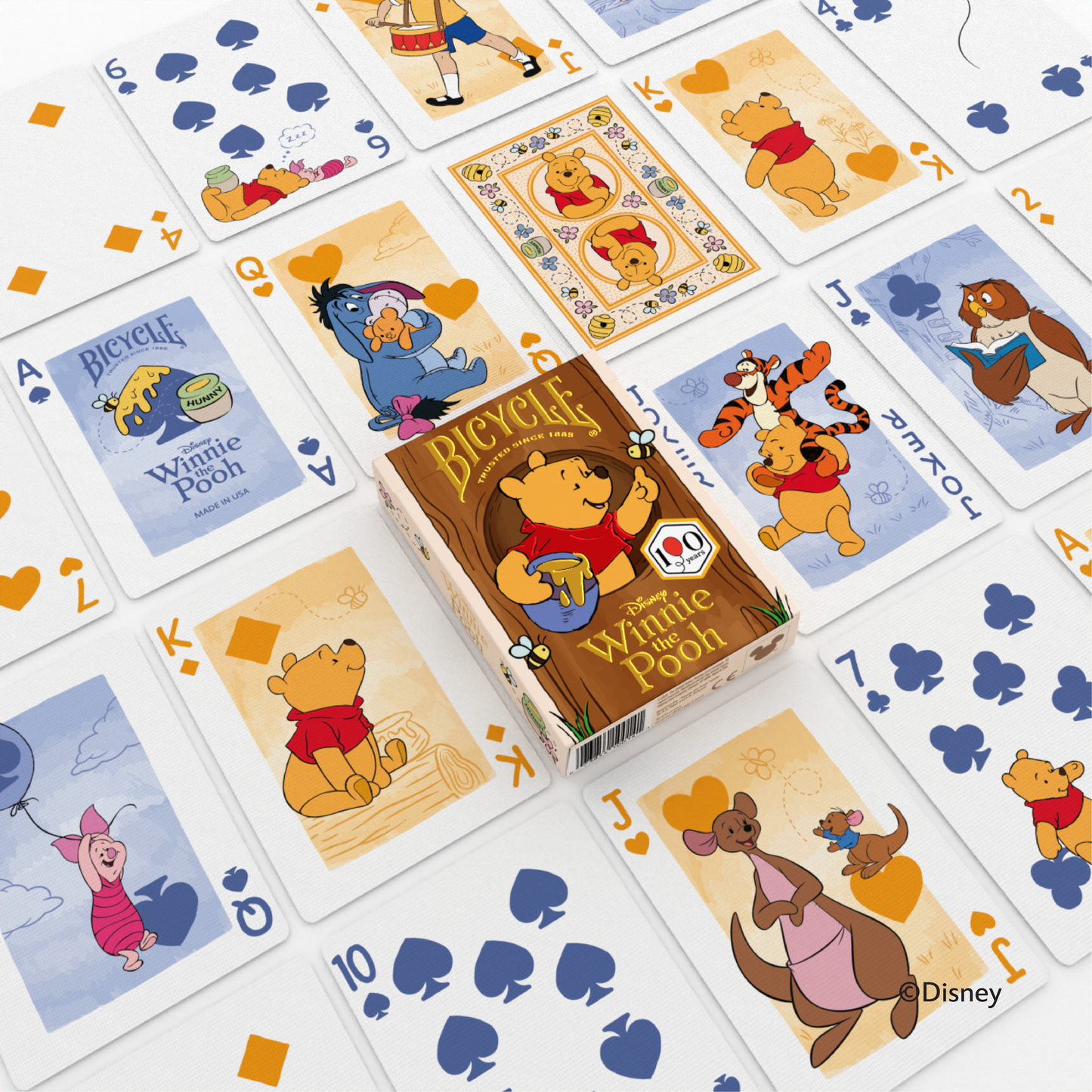 Bicycle Winnie the Pooh playing cards with box on a white background
