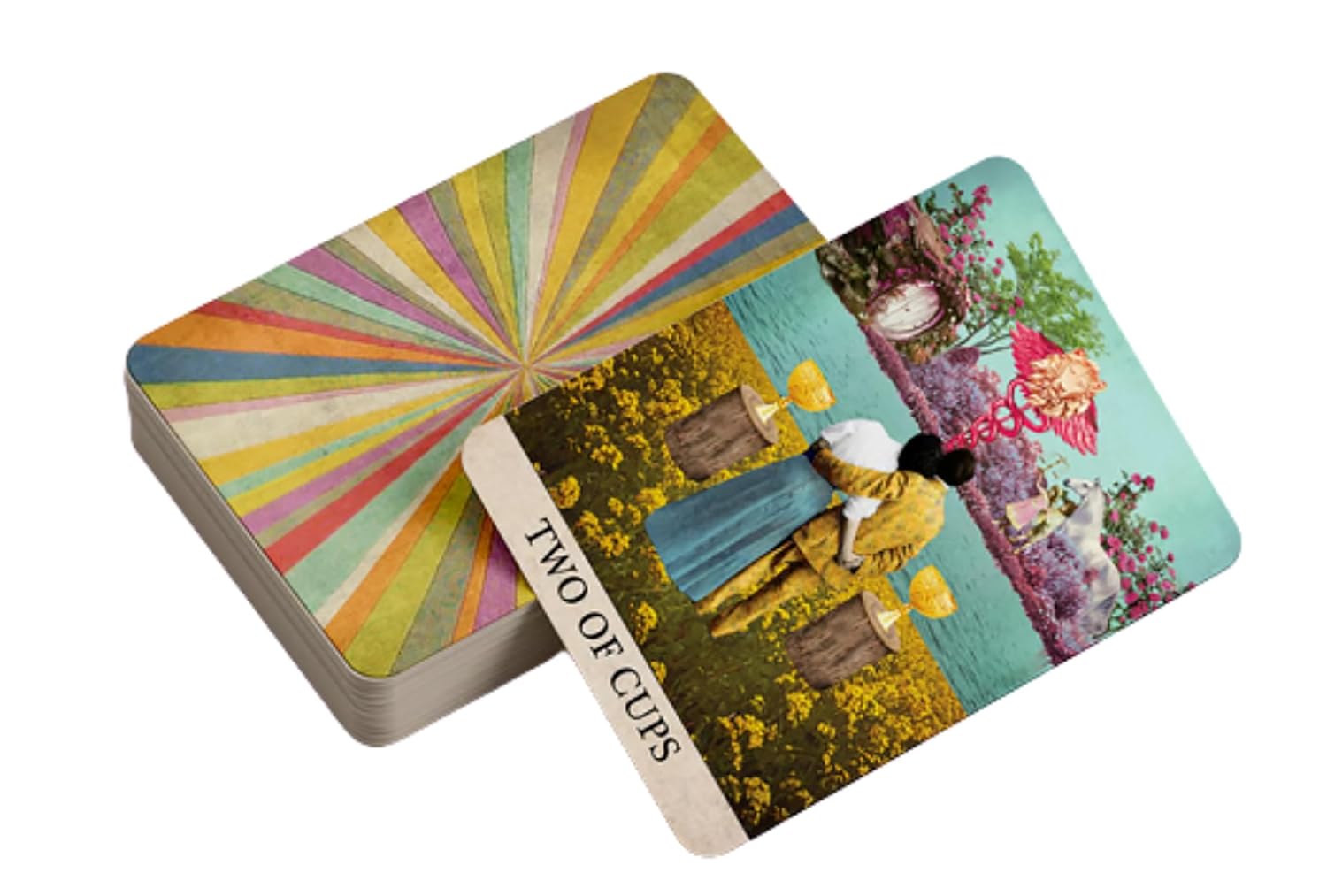 Moonjube Tarot Deck featuring surreal collage artwork, vibrant colours, astrological symbolism, and visionary Aquarian-inspired tarot imagery.
