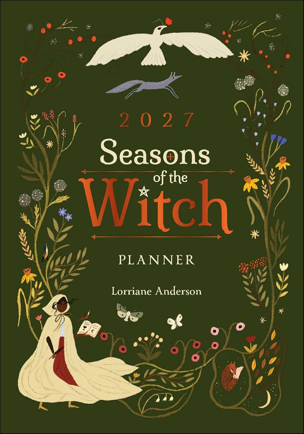 2027 Seasons of the Witch planner cover with illustrations and text on a dark green background