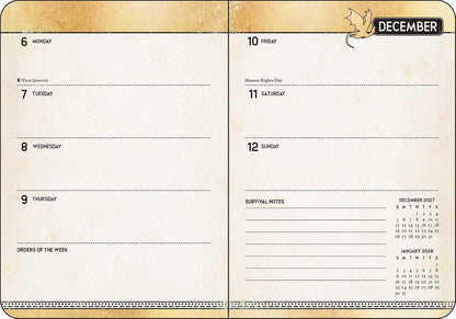 Fourth Wing 2027 monthly and weekly planner calendar with black dragon design and gold embellishment, official Empyrean series planner.